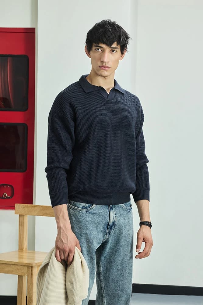 Relaxed Fit Others Textured Sweaters