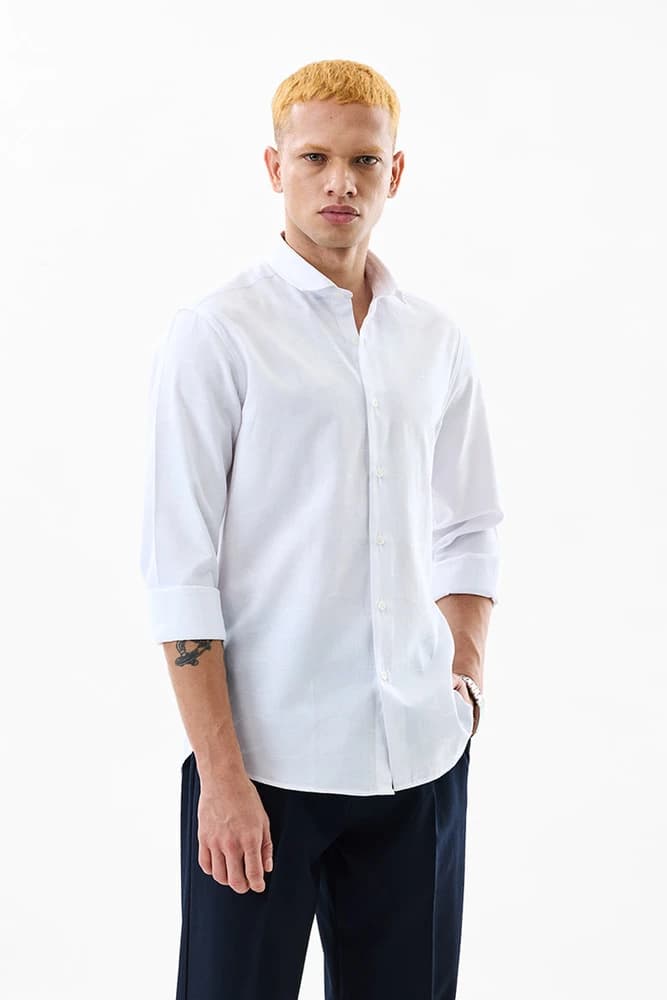 Slim Fit Cotton Self-Design Shirts