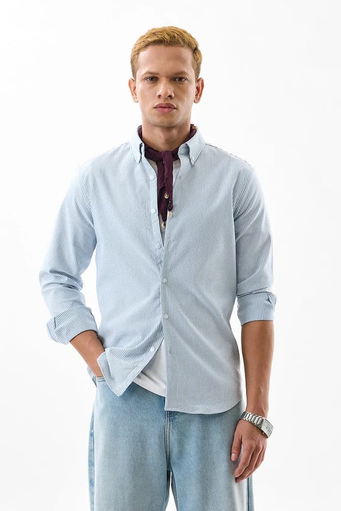 Slim Fit Polyester Stripes Shirts