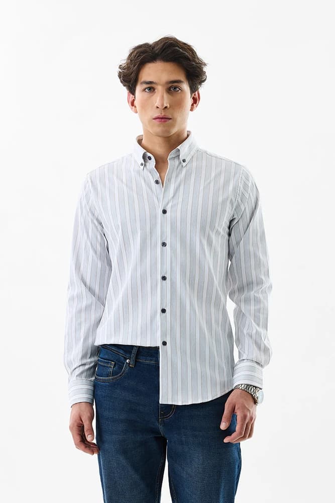 Slim Fit Polyester Stripes Shirts