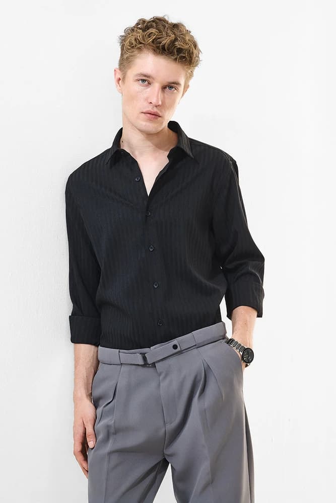 Slim Fit Polyester Stripes Shirts