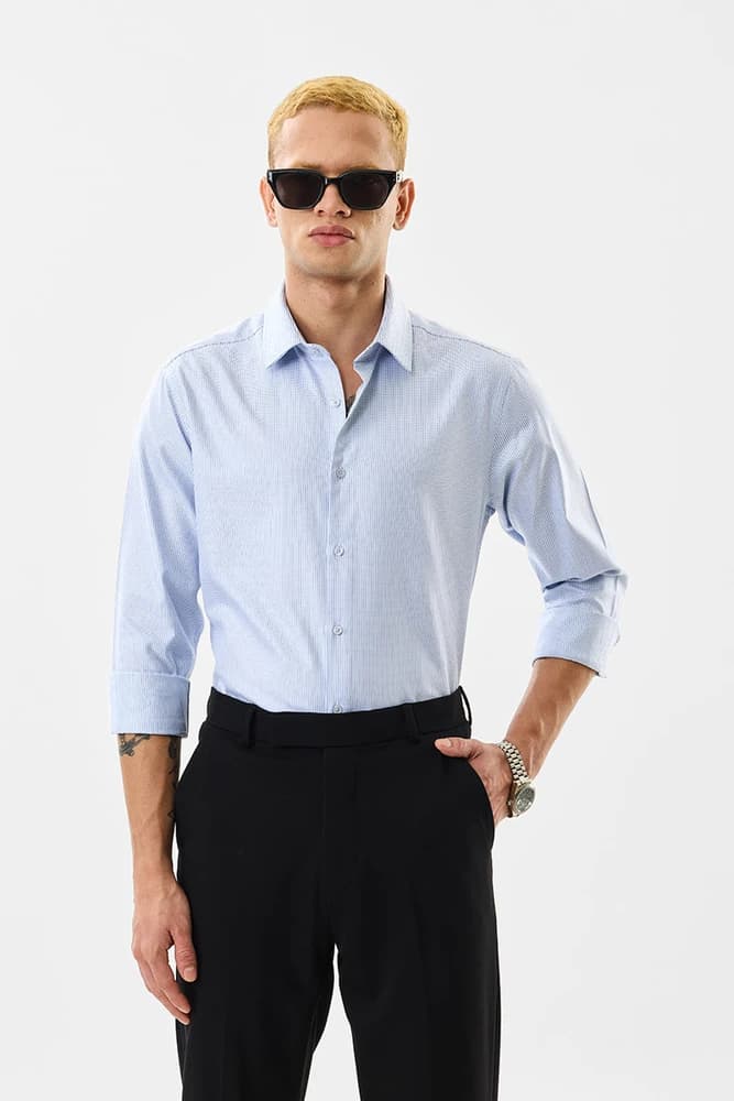 Slim Fit Cotton Self-Design Shirts