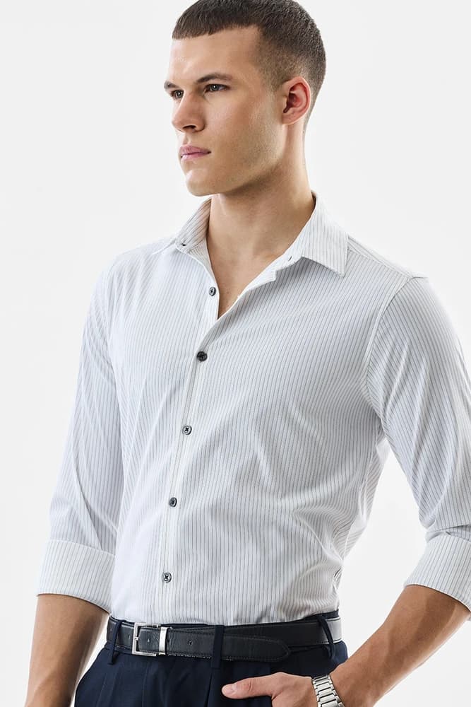 Slim Fit Polyester Stripes Shirts