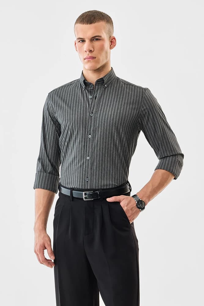 Slim Fit Polyester Stripes Shirts