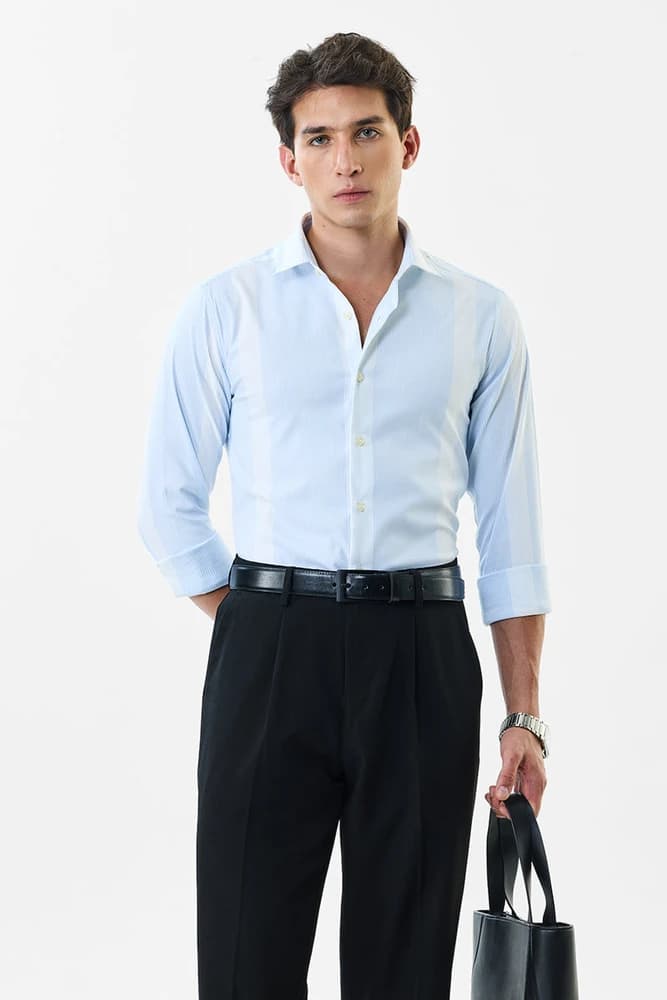 Slim Fit Polyester Stripes Shirts