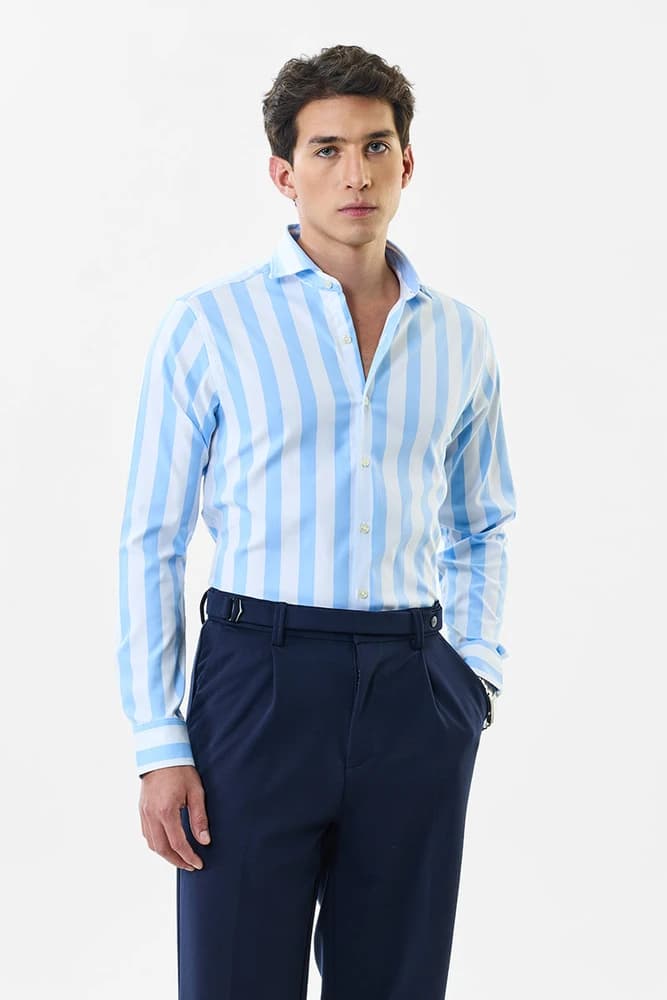 Slim Fit Polyester Stripes Shirts