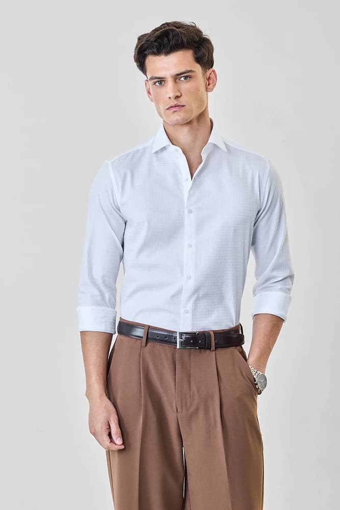 Slim Fit Cotton Self-Design Shirts