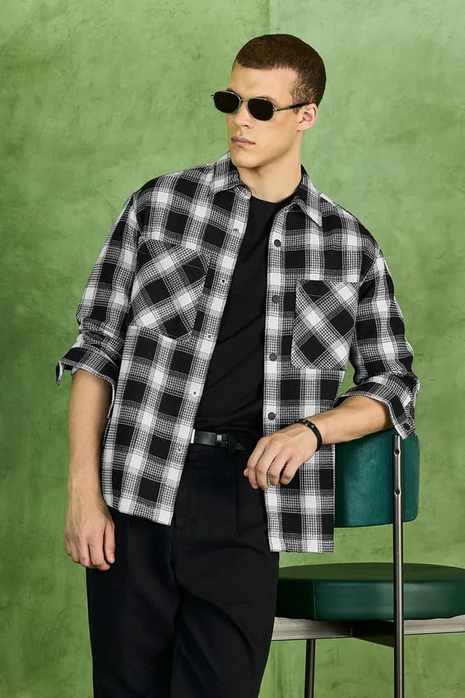 Relaxed Fit Polyester Checks Overshirt