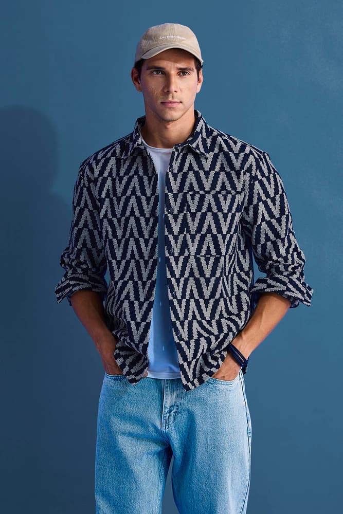 Relaxed Fit Cotton Geometric Overshirt