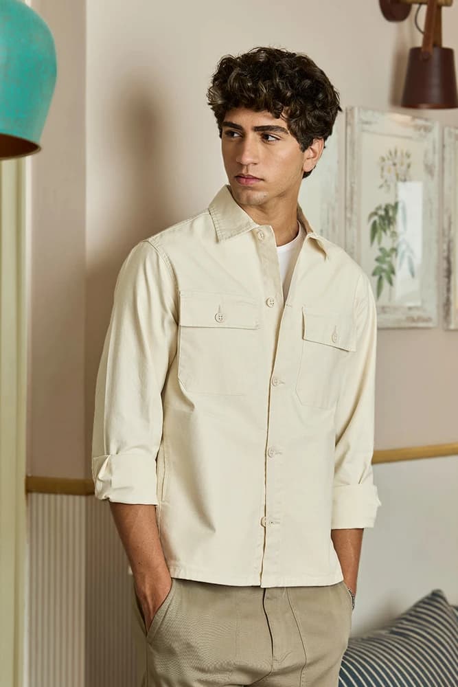 Relaxed Fit Cotton Plain Overshirt