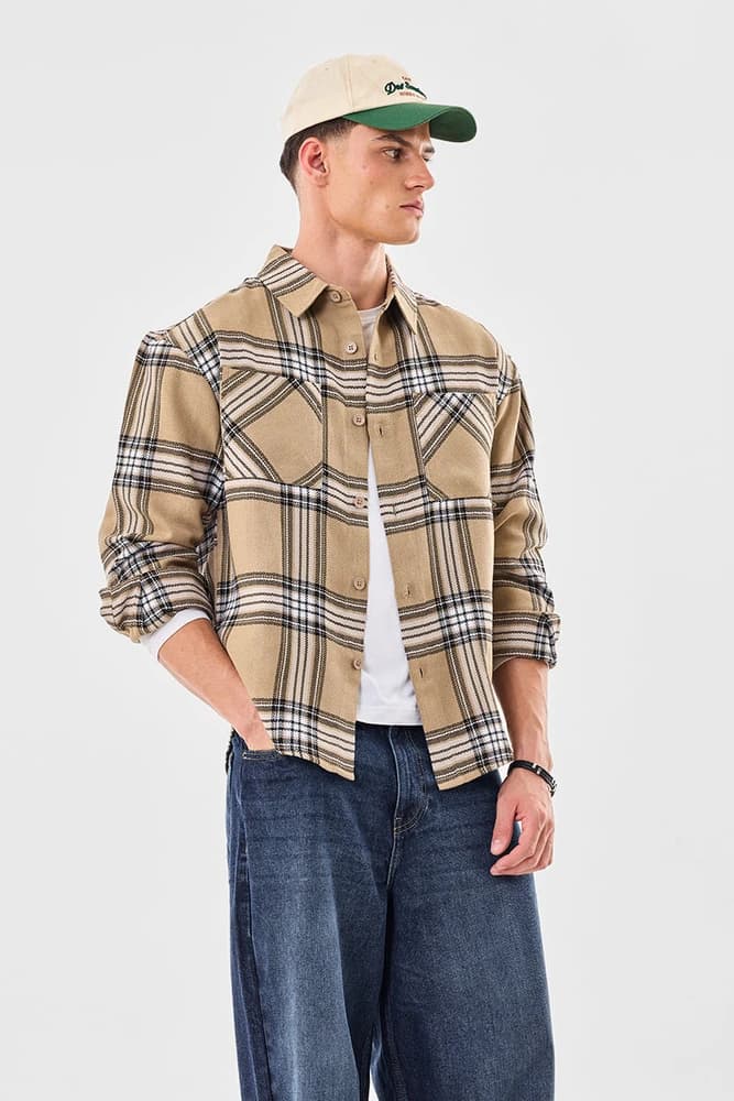 Relaxed Fit Polyester Checks Overshirt