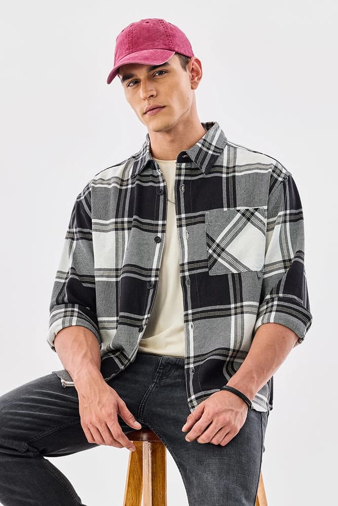 Relaxed Fit Cotton Checks Overshirt