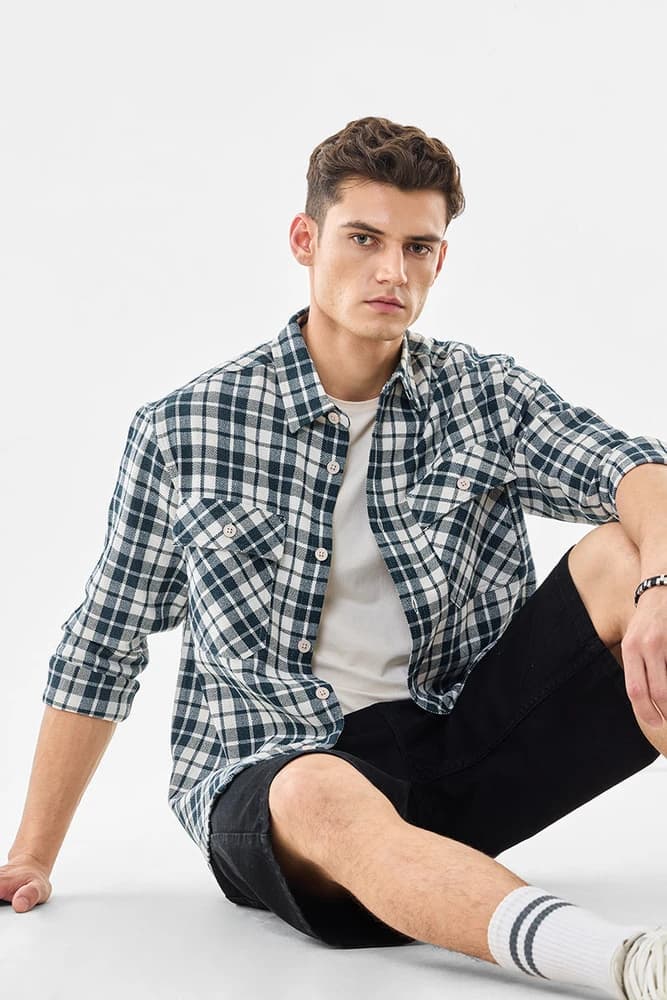 Relaxed Fit Polyester Checks Overshirt