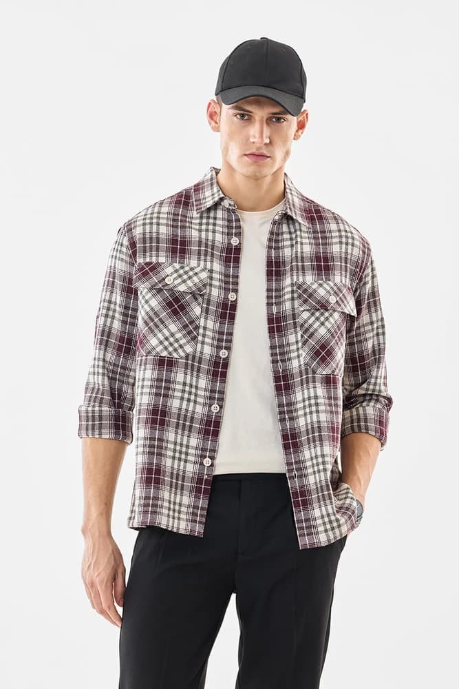 Relaxed Fit Polyester Checks Overshirt