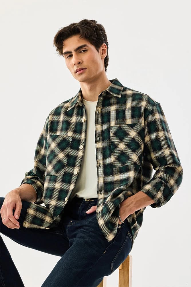 Relaxed Fit Cotton Checks Overshirt