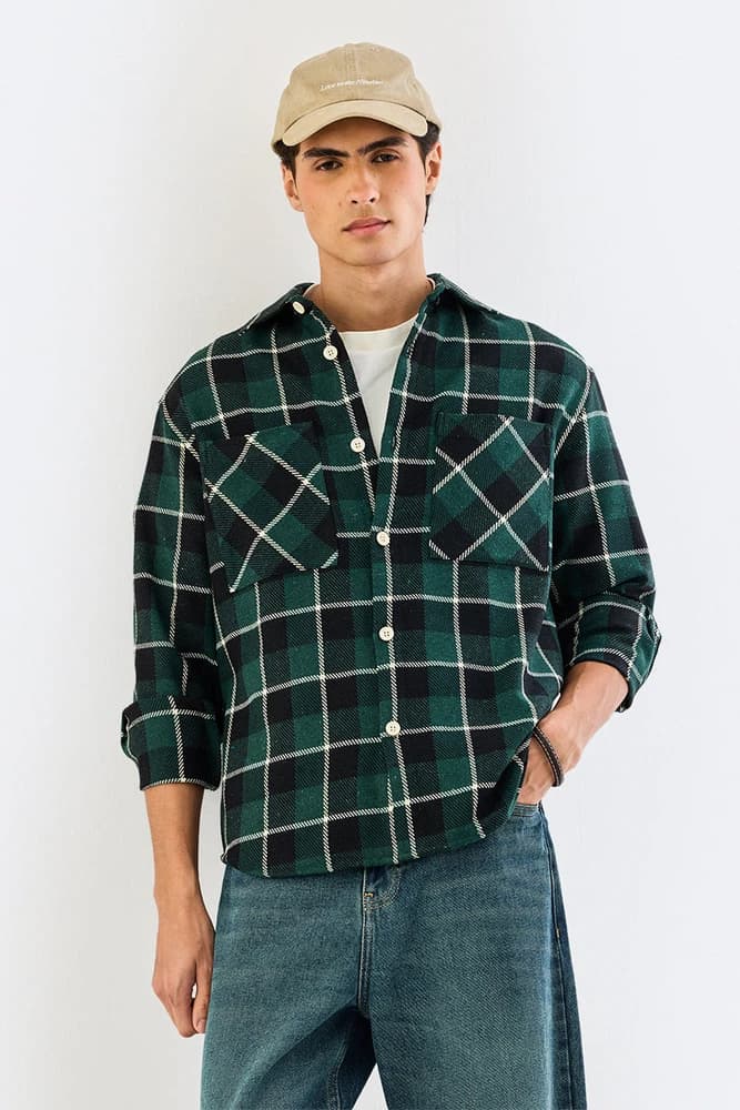 Relaxed Fit Cotton Checks Overshirt