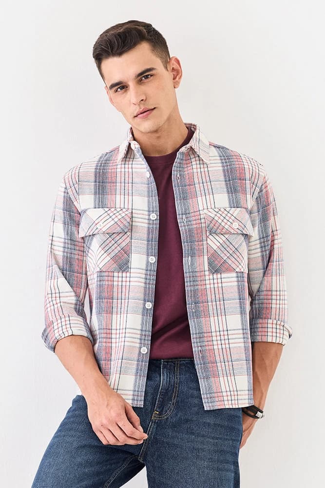Relaxed Fit Cotton Checks Overshirt