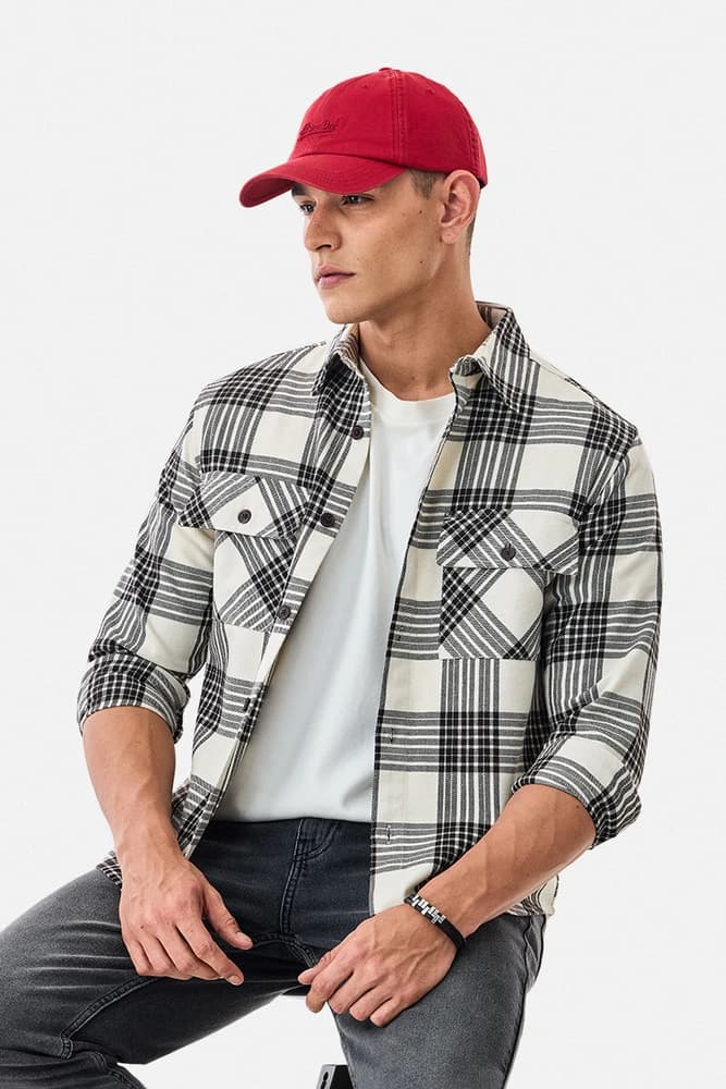 Relaxed Fit Cotton Checks Overshirt
