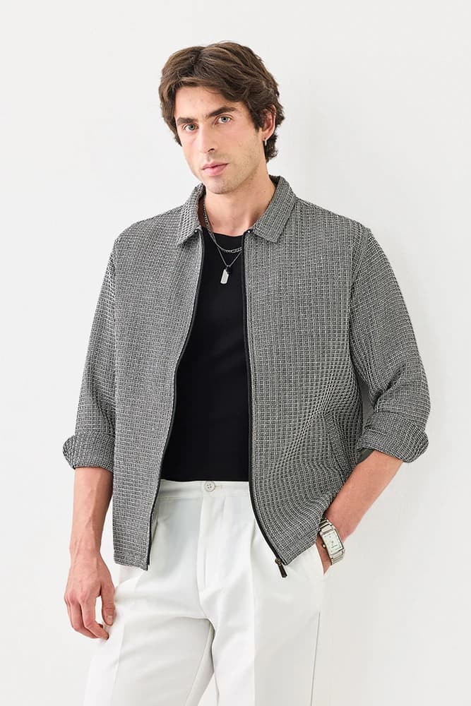 Relaxed Fit Cotton Geometric Overshirt
