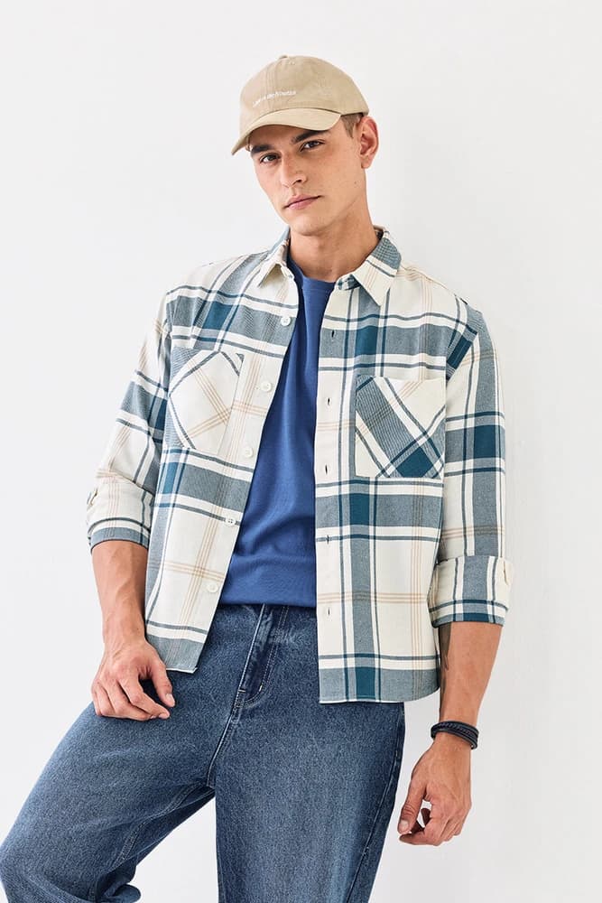 Relaxed Fit Cotton Checks Overshirt