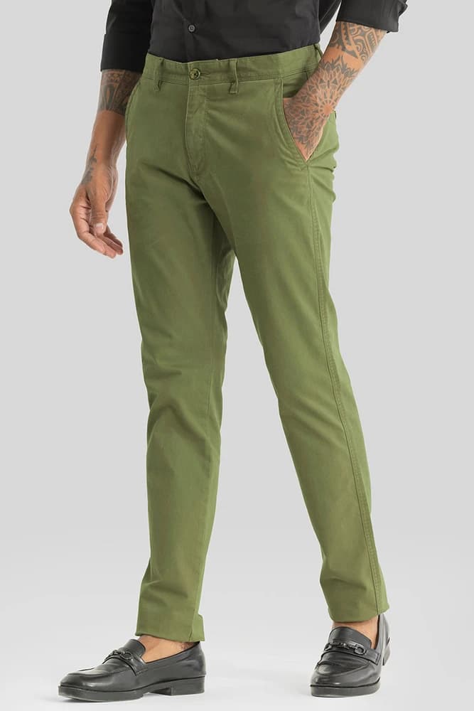 Slim Fit Cotton Plain Trousers