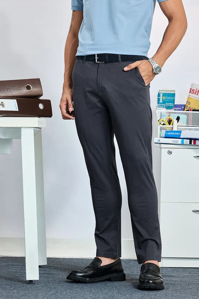 Slim Fit Cotton Plain Trousers