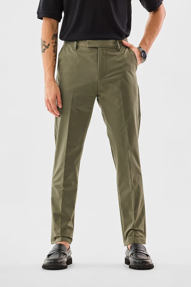 Slim Fit Cotton Plain Trousers