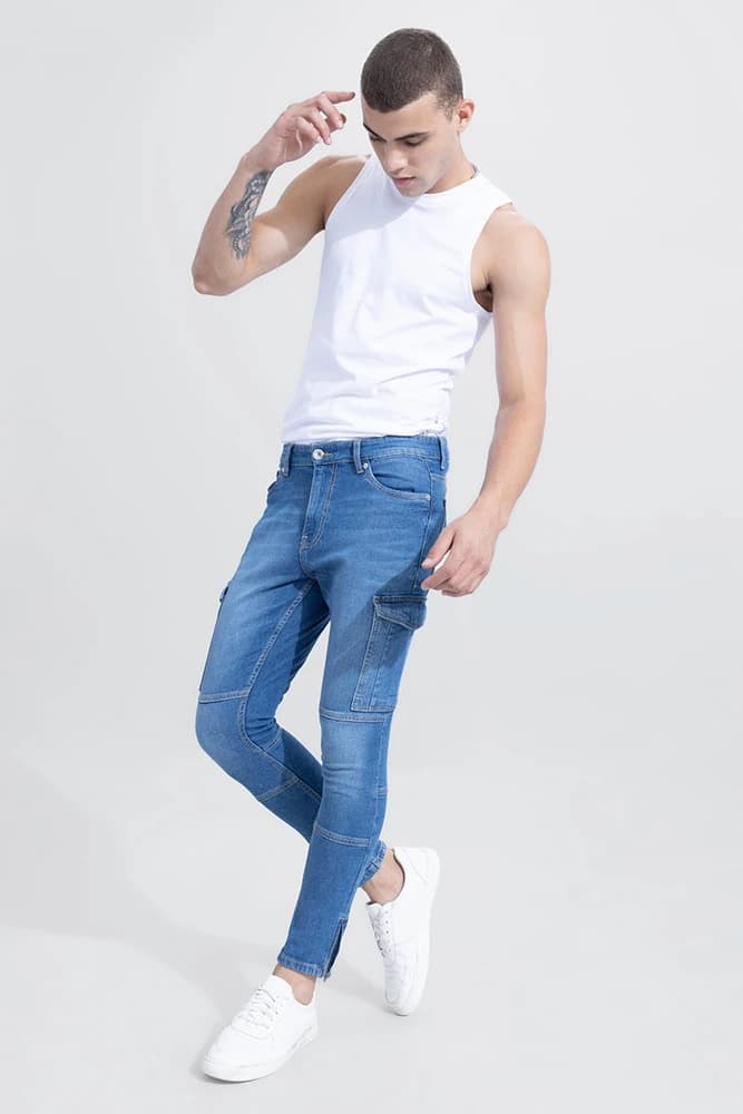 Skinny Fit Cotton Plain Cargo Pants