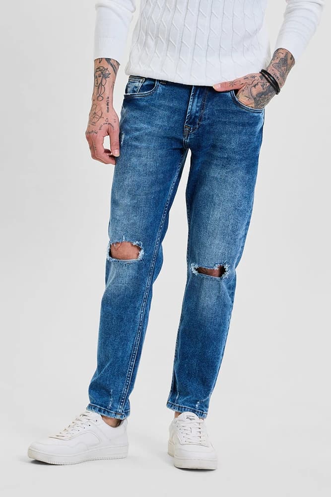 Skinny Fit Cotton Distressed Jeans