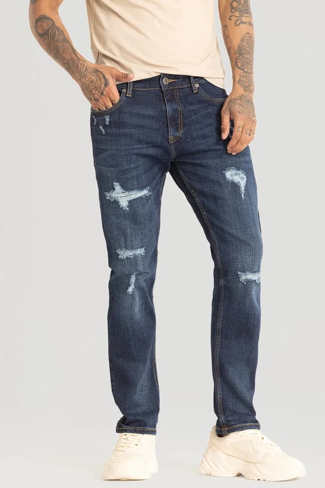 Comfort Fit Cotton Distressed Jeans