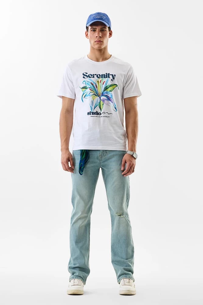 Straight Fit Cotton Distressed Jeans
