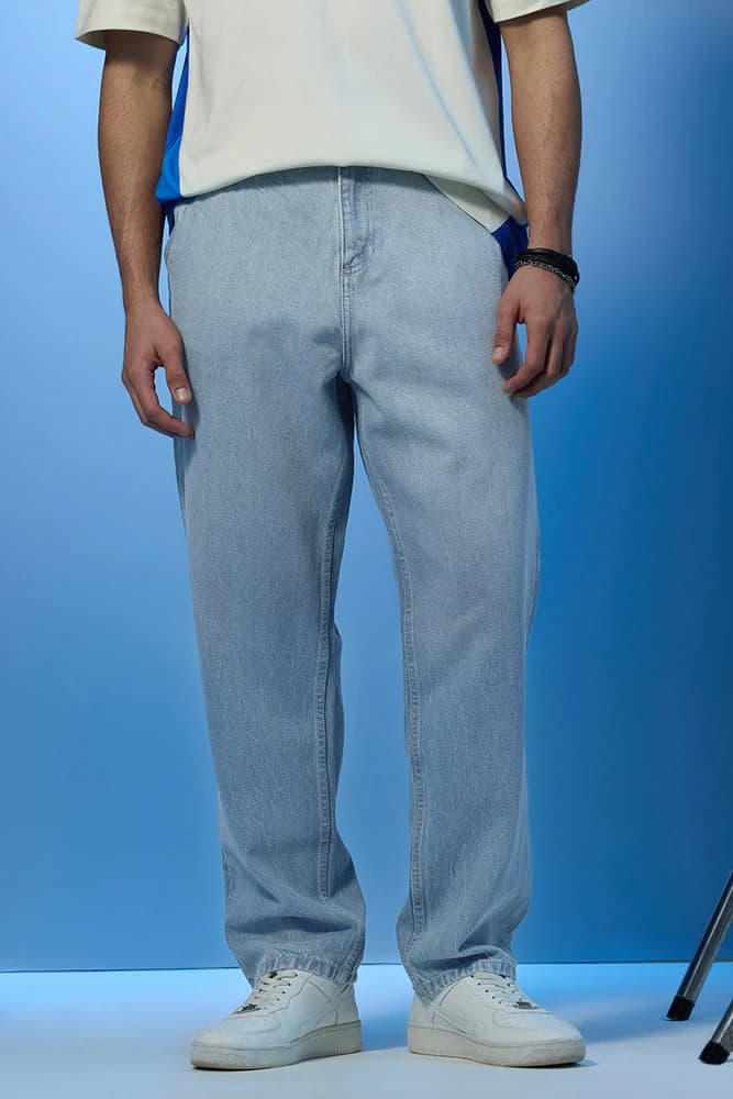 Relaxed Fit Cotton Distressed Jeans