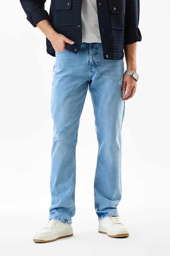Comfort Fit Cotton Distressed Jeans