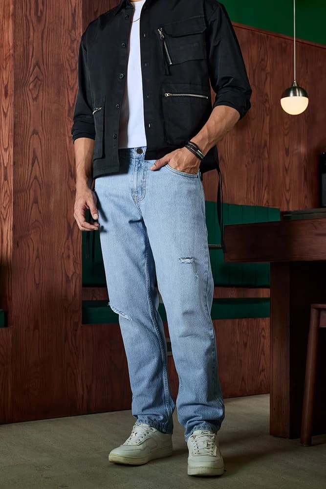 Relaxed Fit Cotton Distressed Jeans