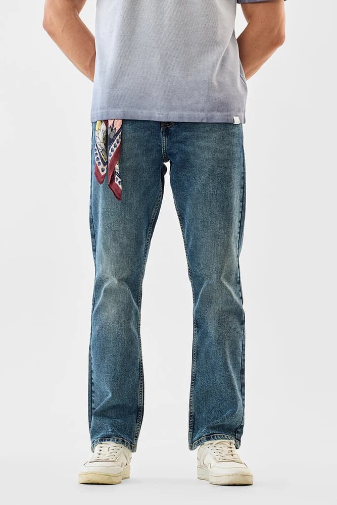Straight Fit Cotton Distressed Jeans