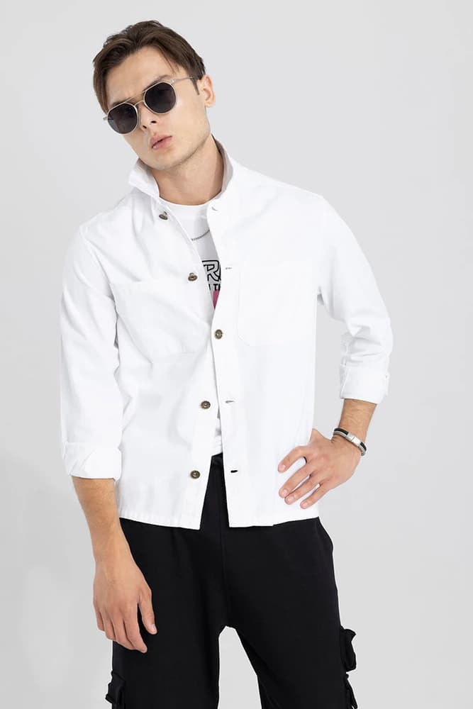 Relaxed Fit Cotton Plain Overshirt