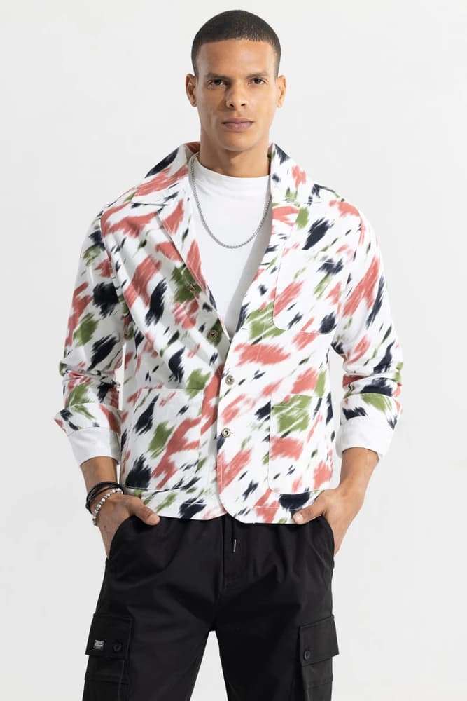 Relaxed Fit Cotton Printed, Abstract Overshirt