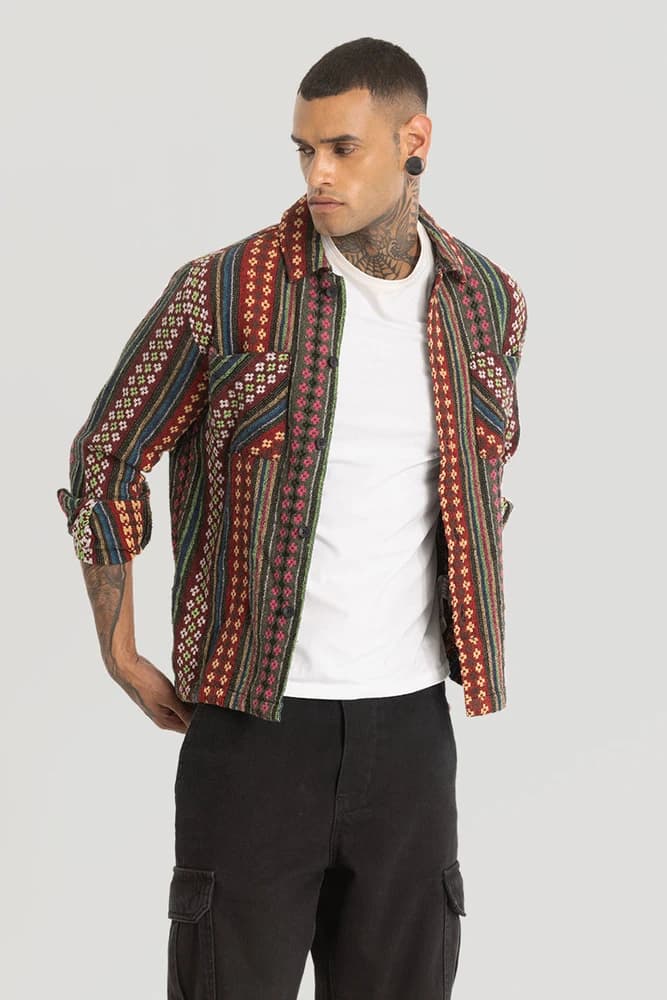 Relaxed Fit Cotton Geometric Overshirt