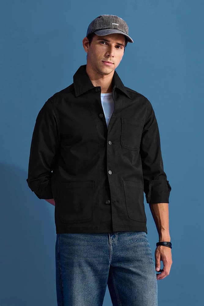 Relaxed Fit Cotton Plain Overshirt