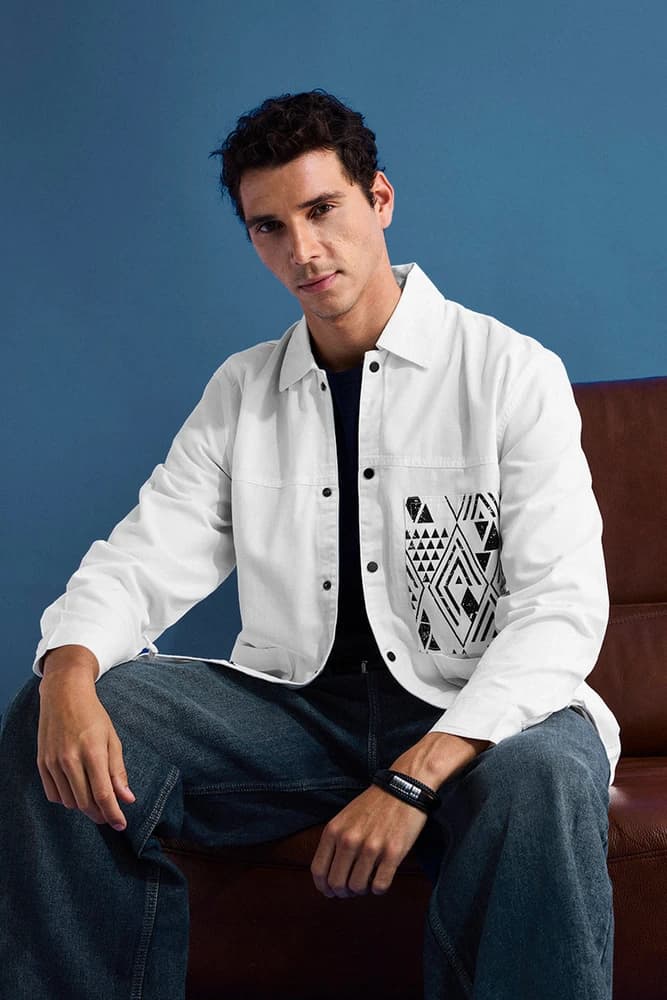 Relaxed Fit Cotton Geometric, Printed Jackets