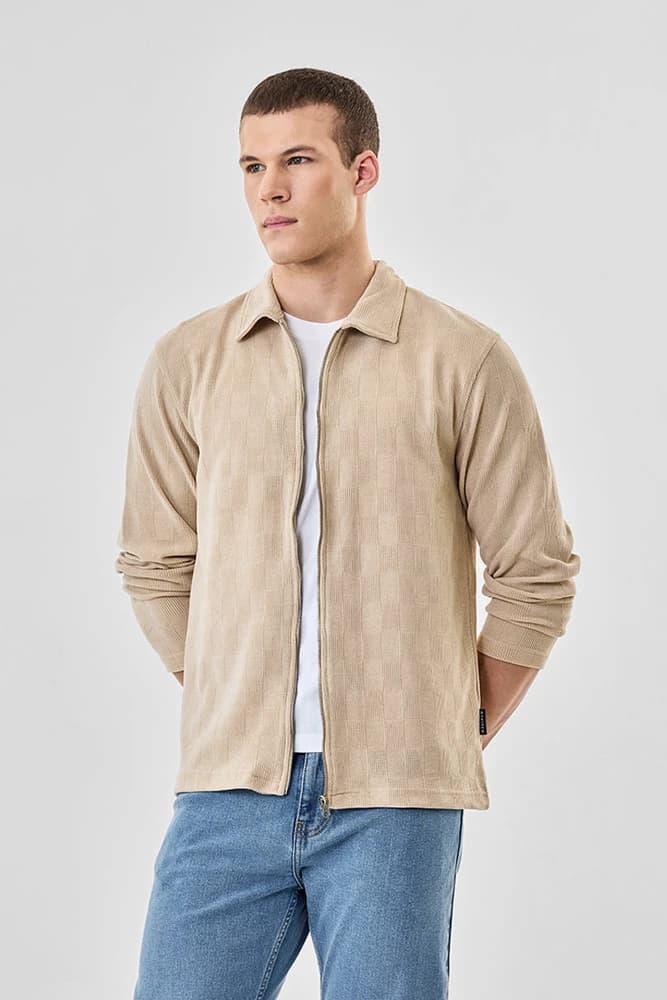 Regular Fit Polyester Textured Jackets