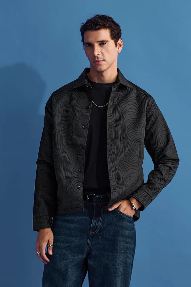 Relaxed Fit Polyester Textured Jackets