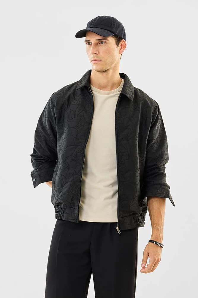 Relaxed Fit Polyester Self-Design Jackets