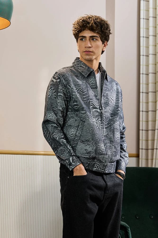 Relaxed Fit Cotton Abstract, Printed Jackets