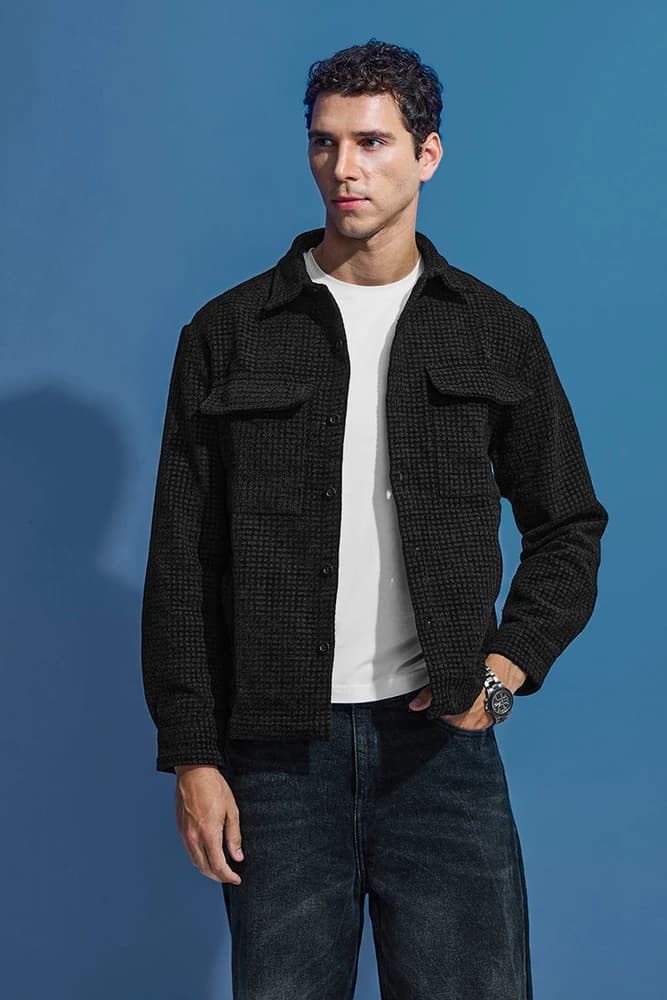 Relaxed Fit Polyester Self-Design, Textured Overshirt