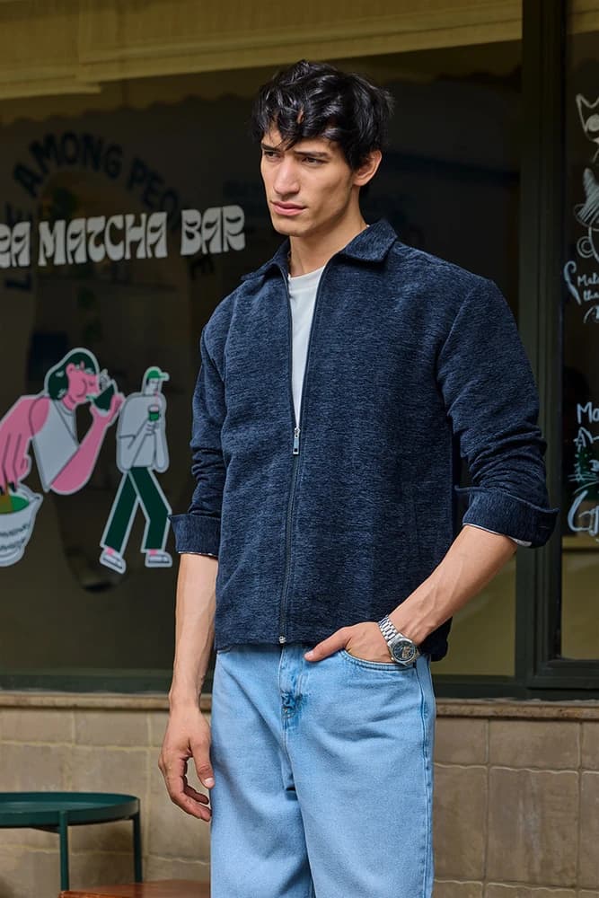 Relaxed Fit Polyester Textured Jackets