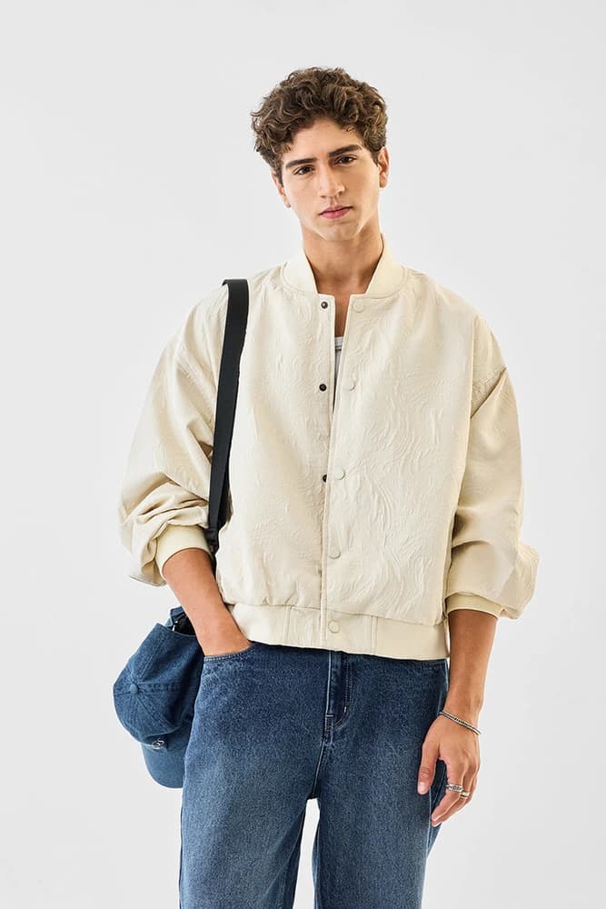 Oversized Fit Polyester Textured Jackets