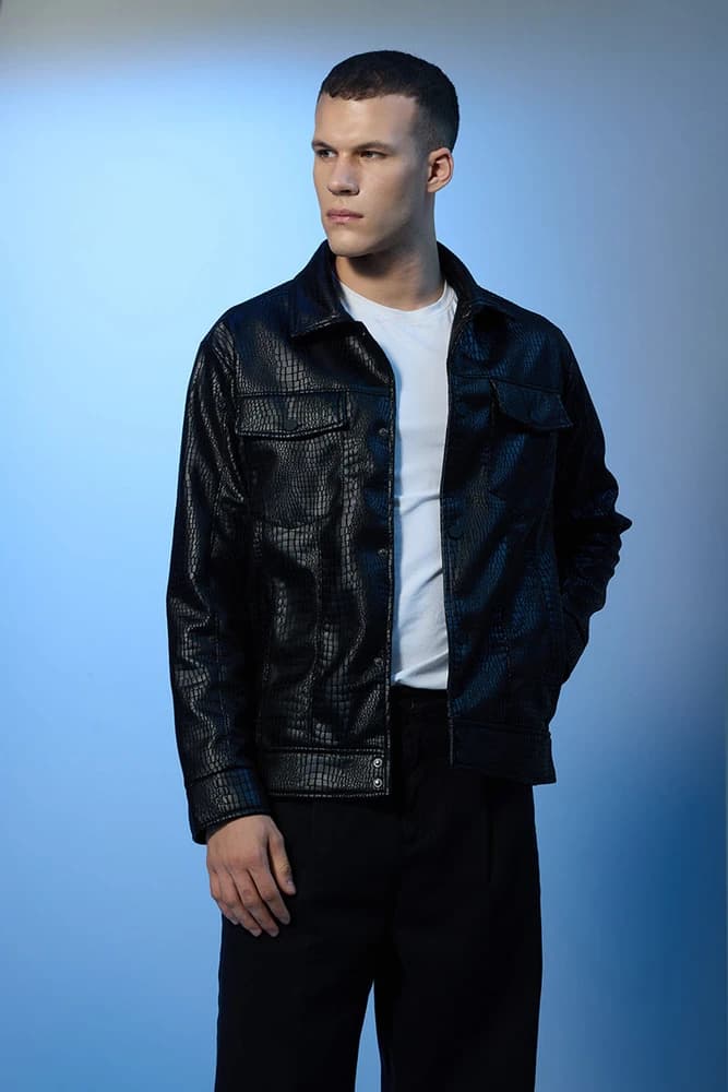 Relaxed Fit Polyester Textured Jackets