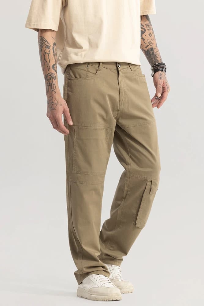 Relaxed Fit Cotton Plain Cargo Pants