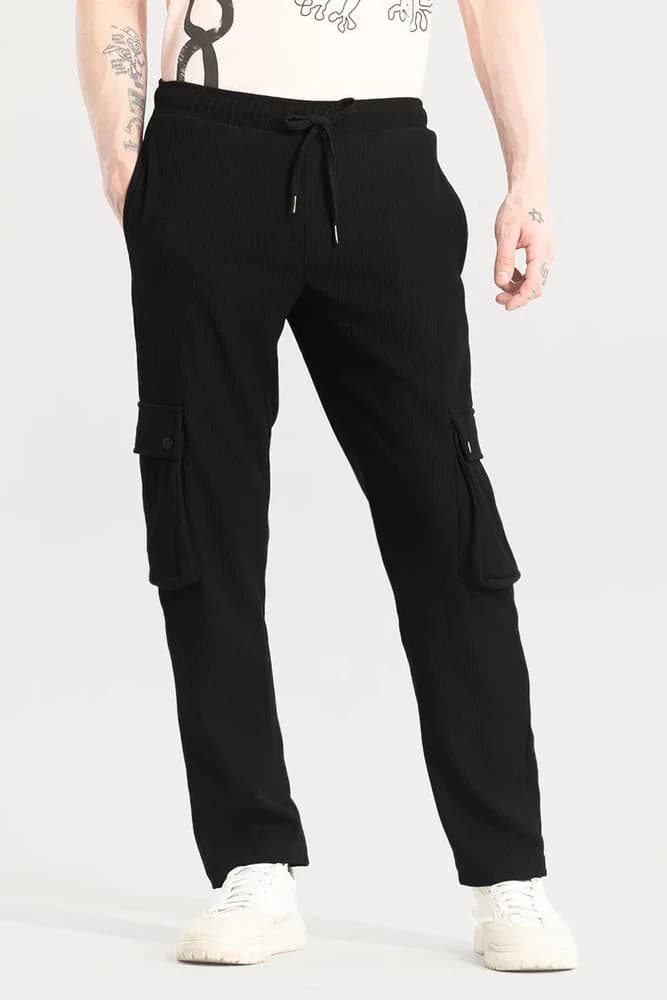 Relaxed Fit Polyester Plain Cargo Pants